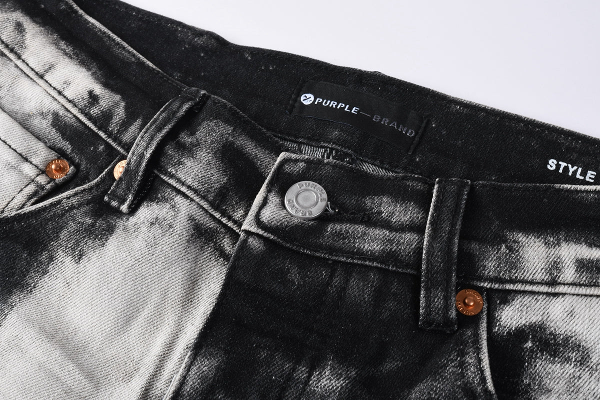 Men Streetwear Skinny Jeans Black and White Graffiti Wash with Multi Color Paint Splash 9111