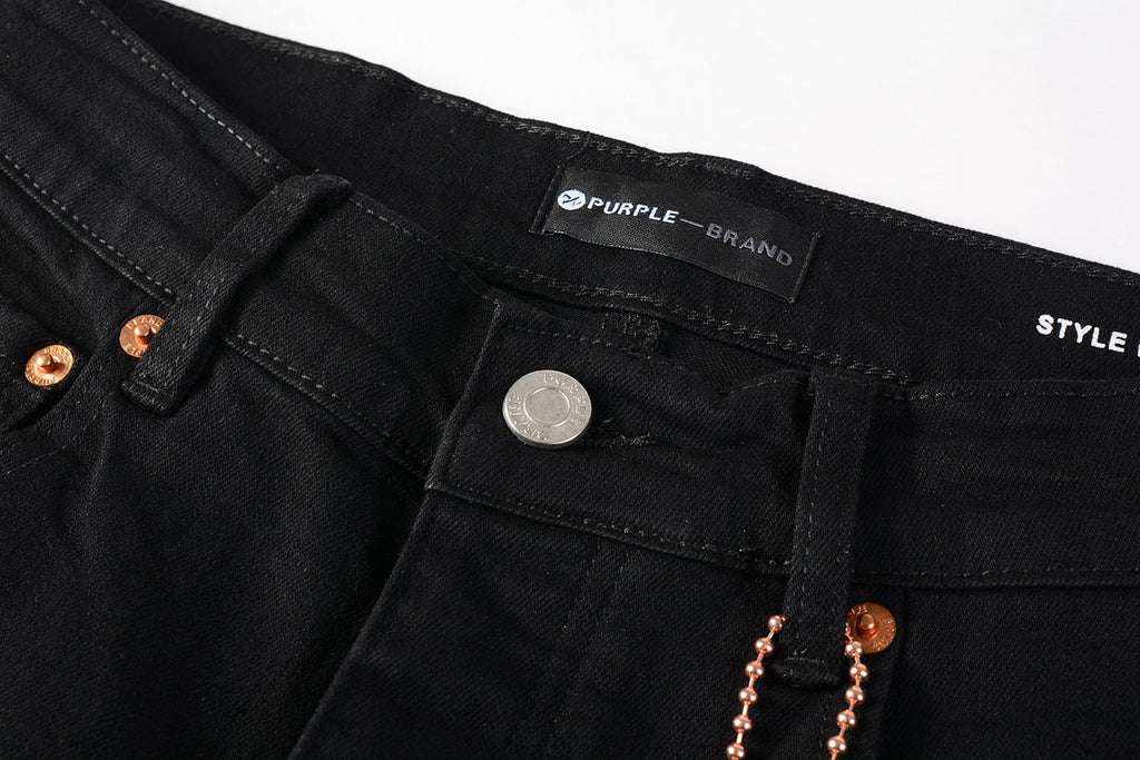Men Streetwear Skinny Jeans Black Wash with All-Over Metallic Gold "P" Print 9008