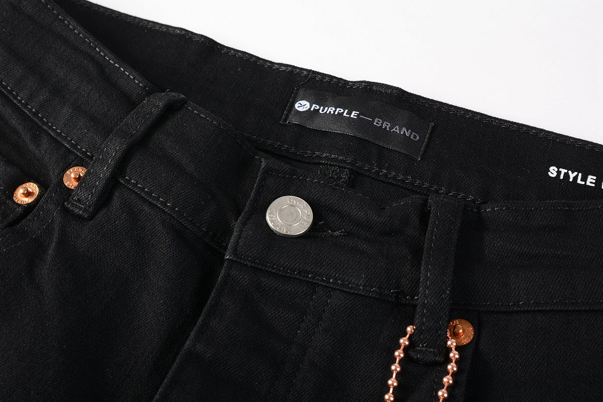 Men Streetwear Skinny Jeans Black Wash with All-Over Metallic Gold "P" Print 9008