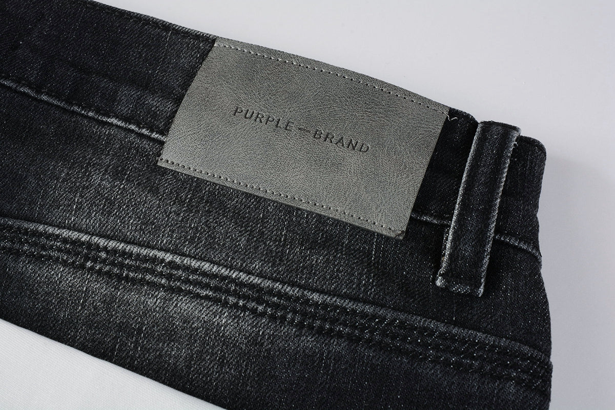 Men Streetwear Skinny Jeans Black - Gray Fade Wash with White Paint Specks 9027