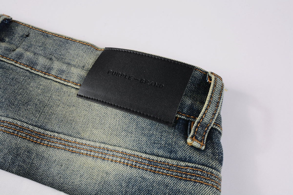 Men Streetwear Skinny Jeans Light Blue Wash with Faded Gradient Distress 9042