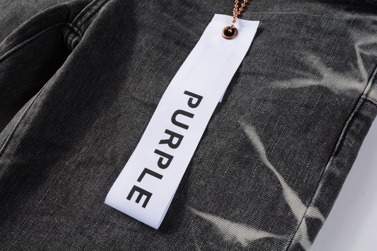 Men Streetwear Skinny Jeans Dark Gray Wash with White Marbled Texture 9056