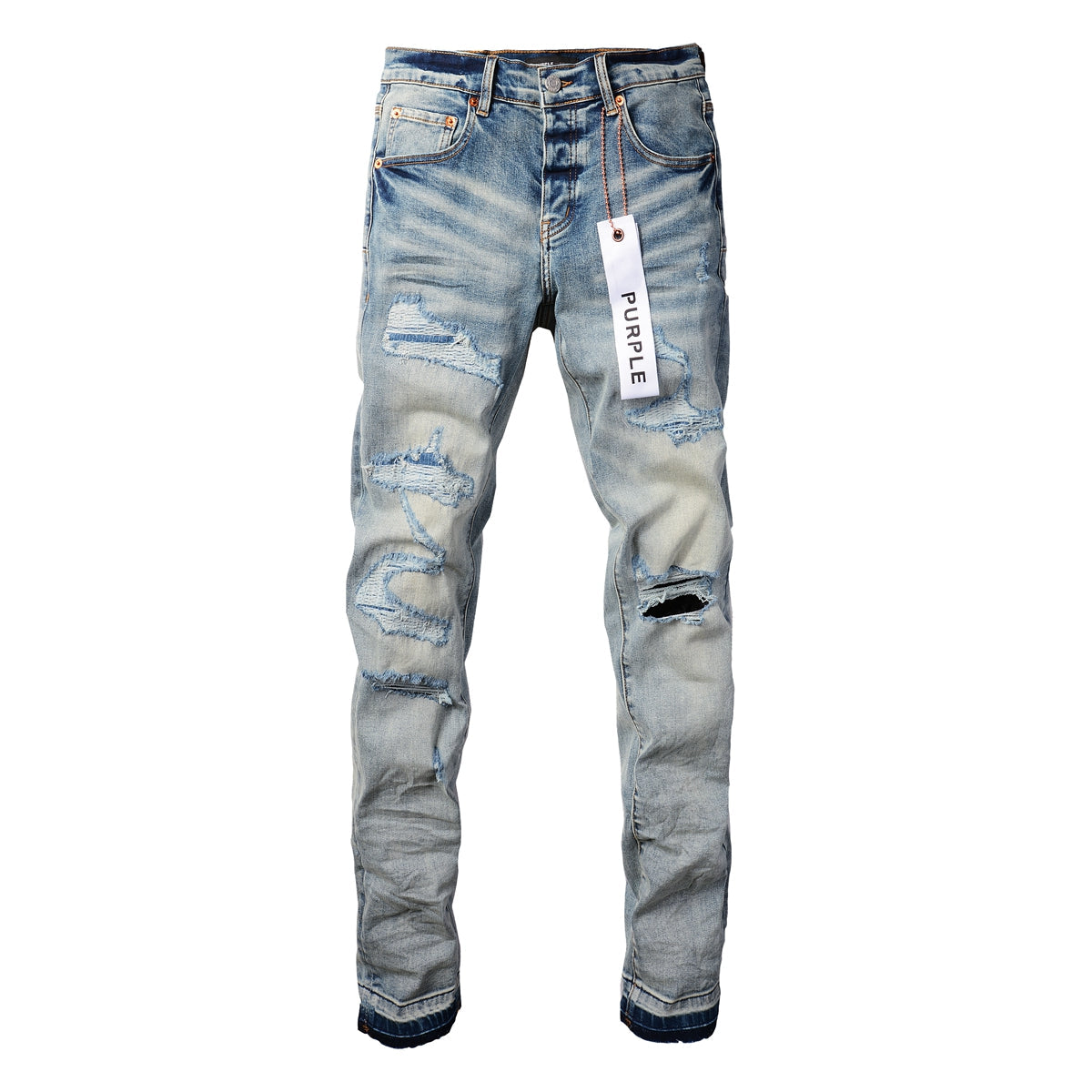 Men Streetwear Skinny Jeans Light Blue Wash with Subtle White Pattern Wash 9013