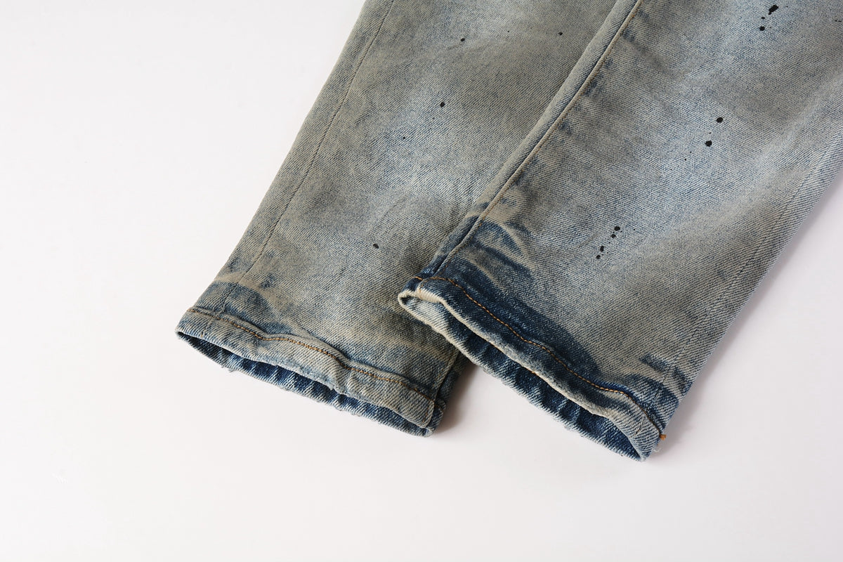 Mens Purple Ripped Jeans Skinny Slim Fit Denim Pants Designer Flared Jeans for Men 9009