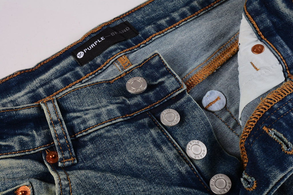 Men Streetwear Skinny Jeans Light Blue Wash with Patchwork Distressed Details 9015