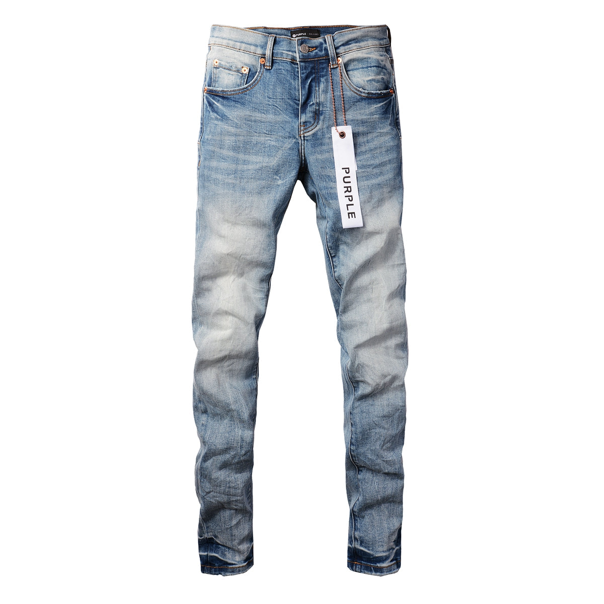 Men Streetwear Skinny Jeans Light Blue Wash with Faded Gradient Finish 9016