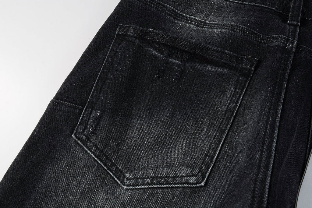 Men Streetwear Skinny Jeans Black - Gray Fade Wash with White Paint Specks 9027