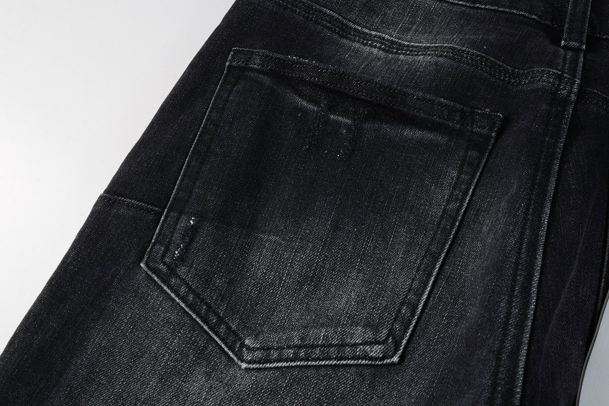 Men Streetwear Skinny Jeans Black - Gray Fade Wash with White Paint Specks 9027