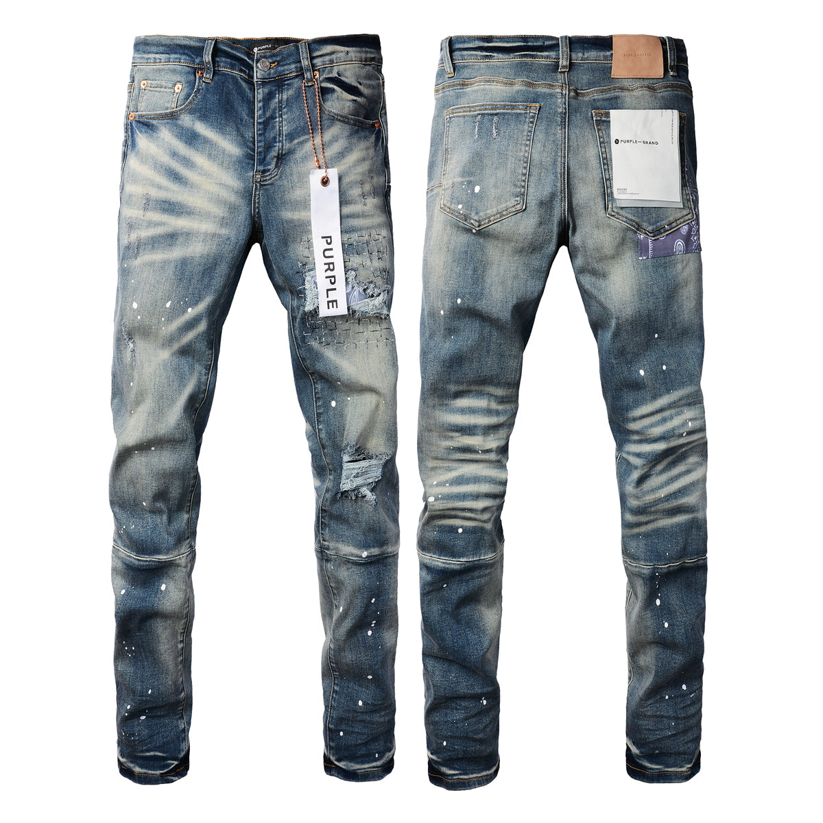 Men Streetwear Jeans Distressed Blue PatchPaint skinny Fit 9025