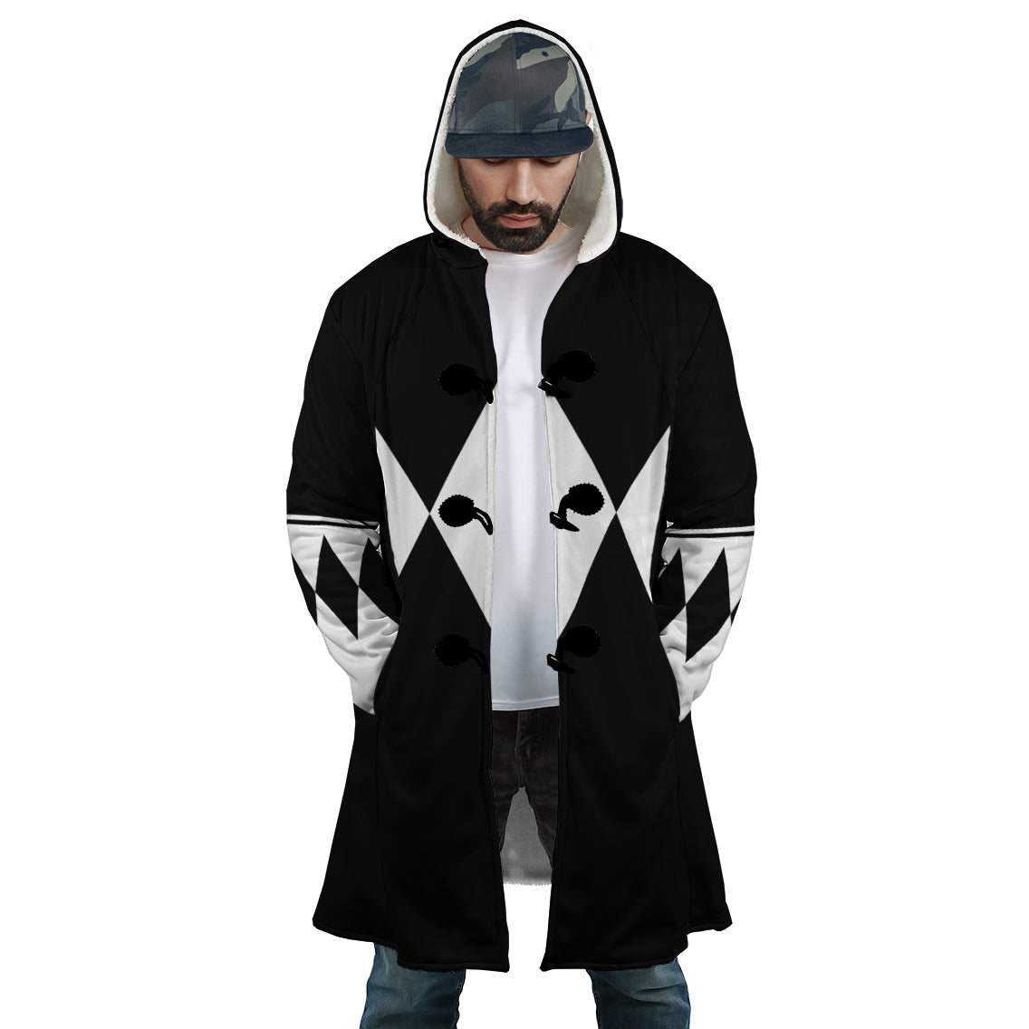 Black Ranger Mighty Morphin Power Rangers Hooded Cloak Coat - XL