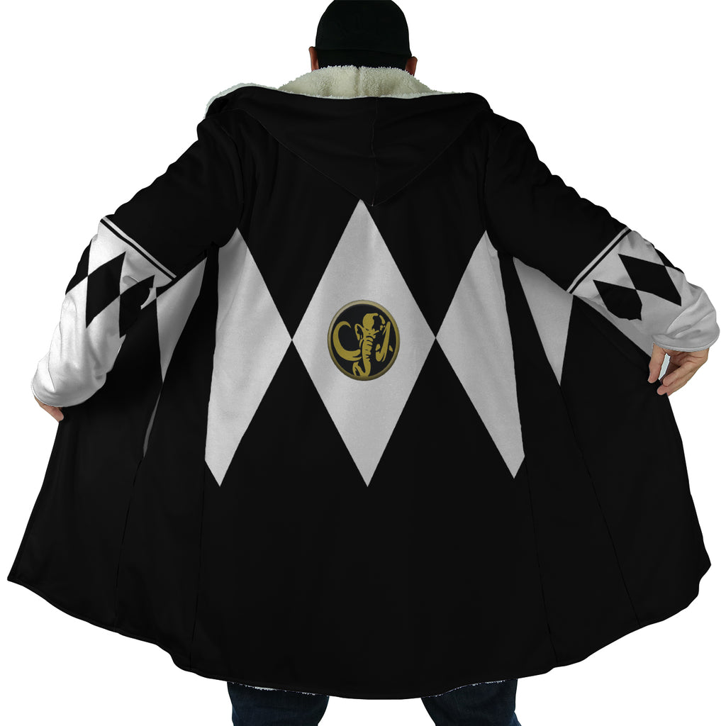Black Ranger Mighty Morphin Power Rangers Hooded Cloak Coat - L