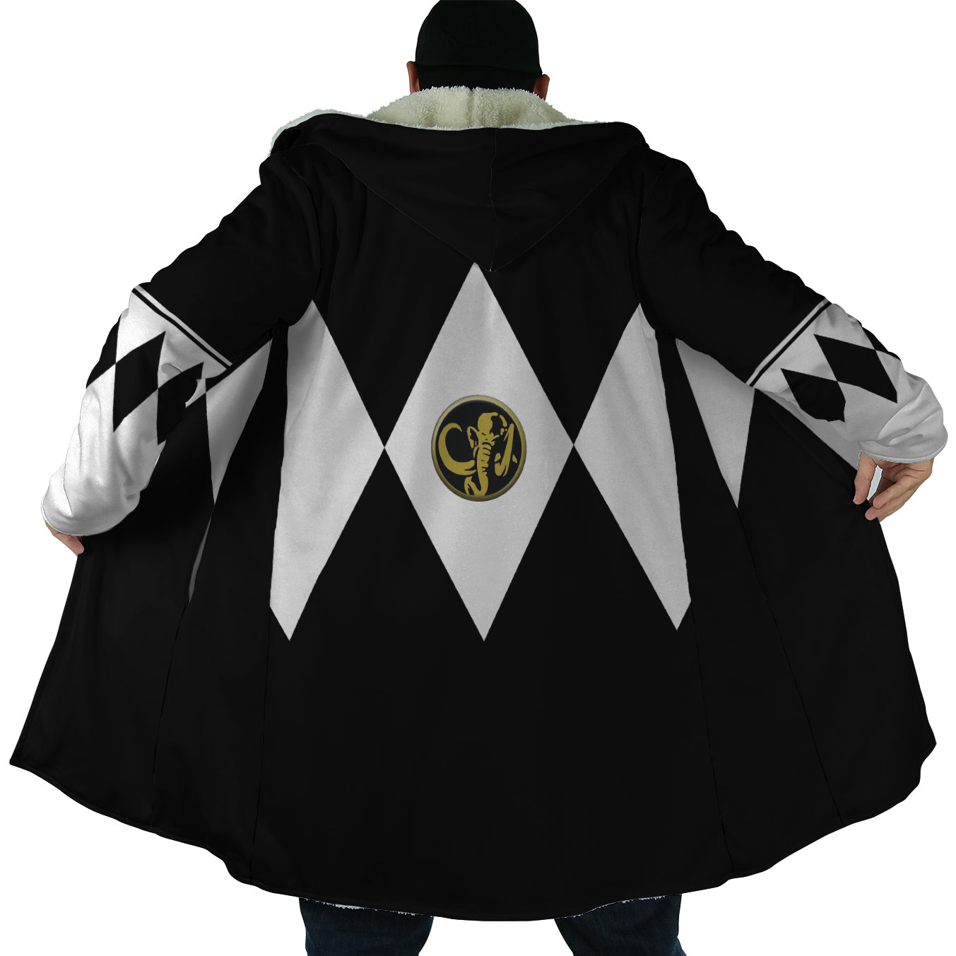 Black Ranger Mighty Morphin Power Rangers Hooded Cloak Coat - L