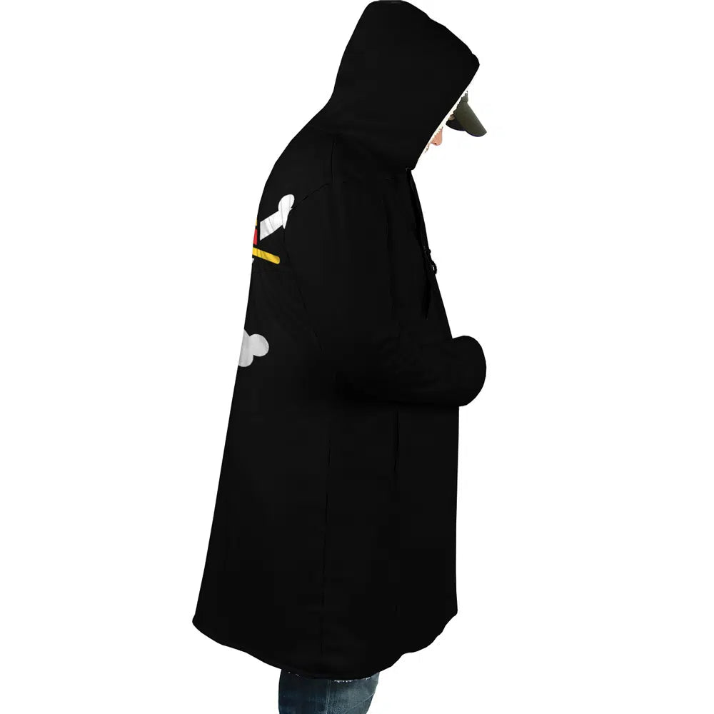 Black Straw Hat Jolly Roger One Piece Hooded Cloak Coats - M