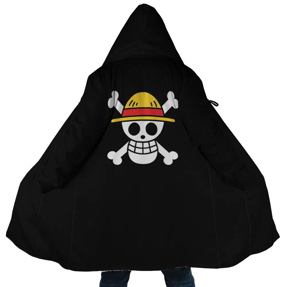 Black Straw Hat Jolly Roger One Piece Hooded Cloak Coats - Most Helpful