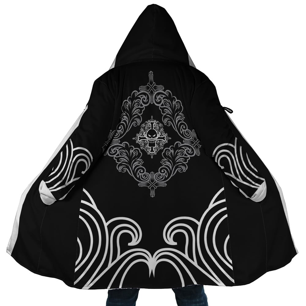Black Whitebeard Pirates One Piece Hooded Cloak Coat - S