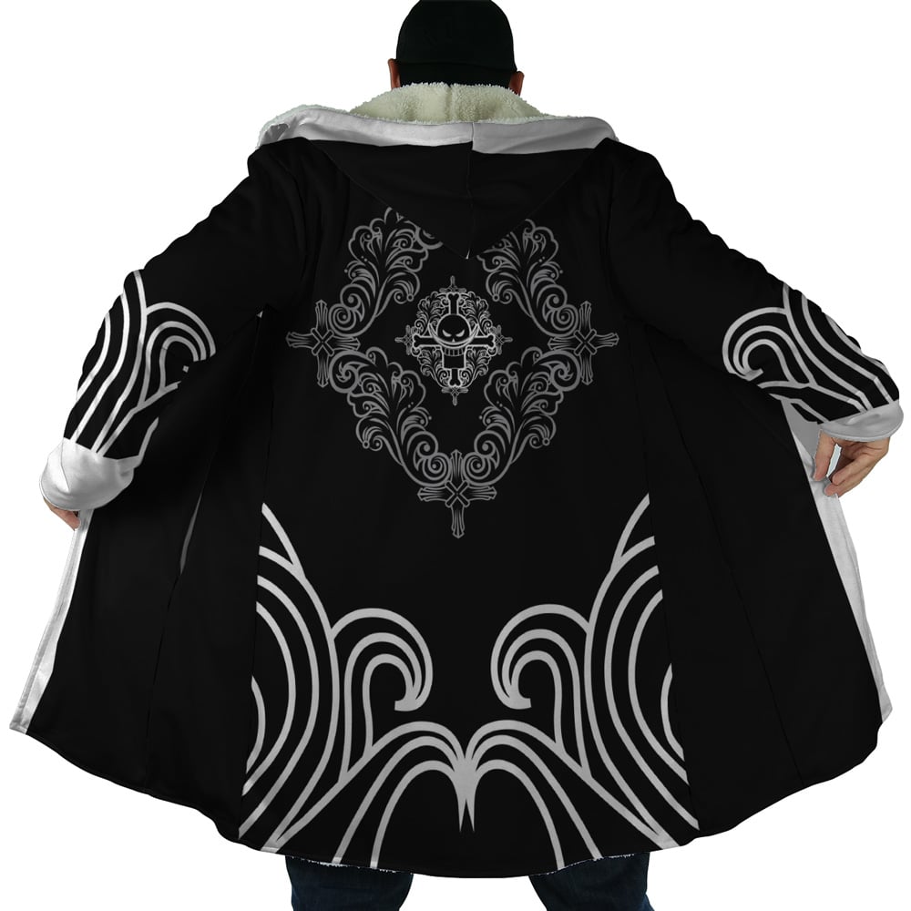 Black Whitebeard Pirates One Piece Hooded Cloak Coat - 3XL