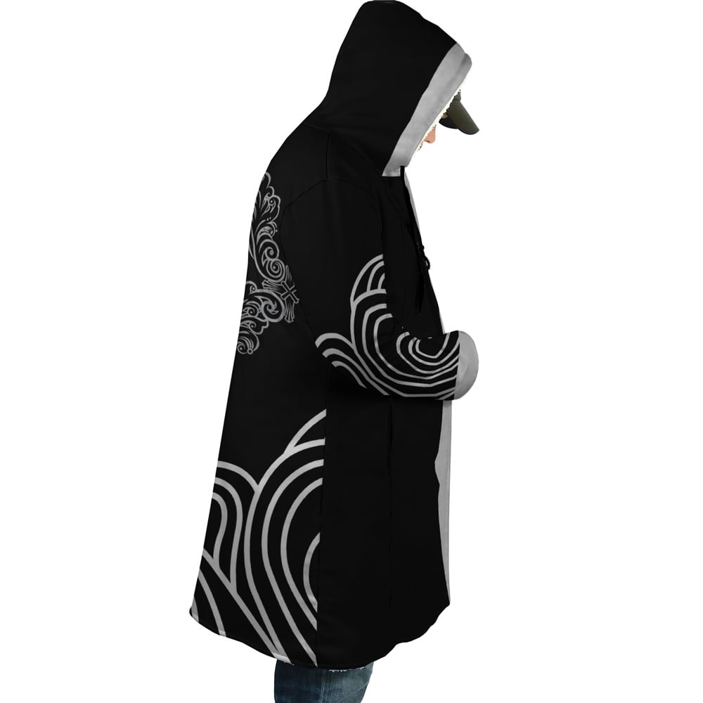 Black Whitebeard Pirates One Piece Hooded Cloak Coat - L