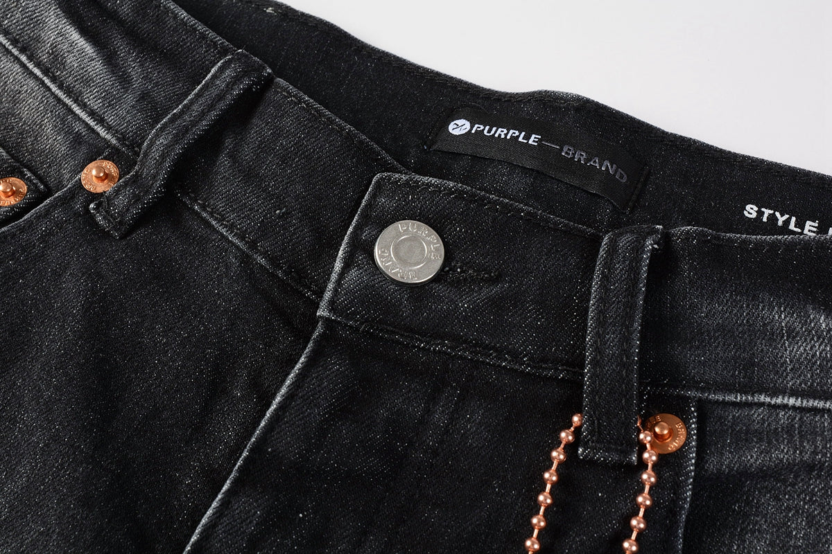Men Streetwear Skinny Jeans Black - Gray Fade Wash with White Paint Specks 9027