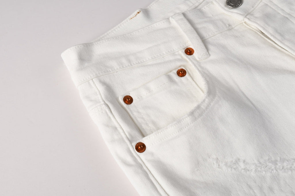 Men Classic Streetwear Skinny Jeans Solid White with Subtle Distressed Details PU9118