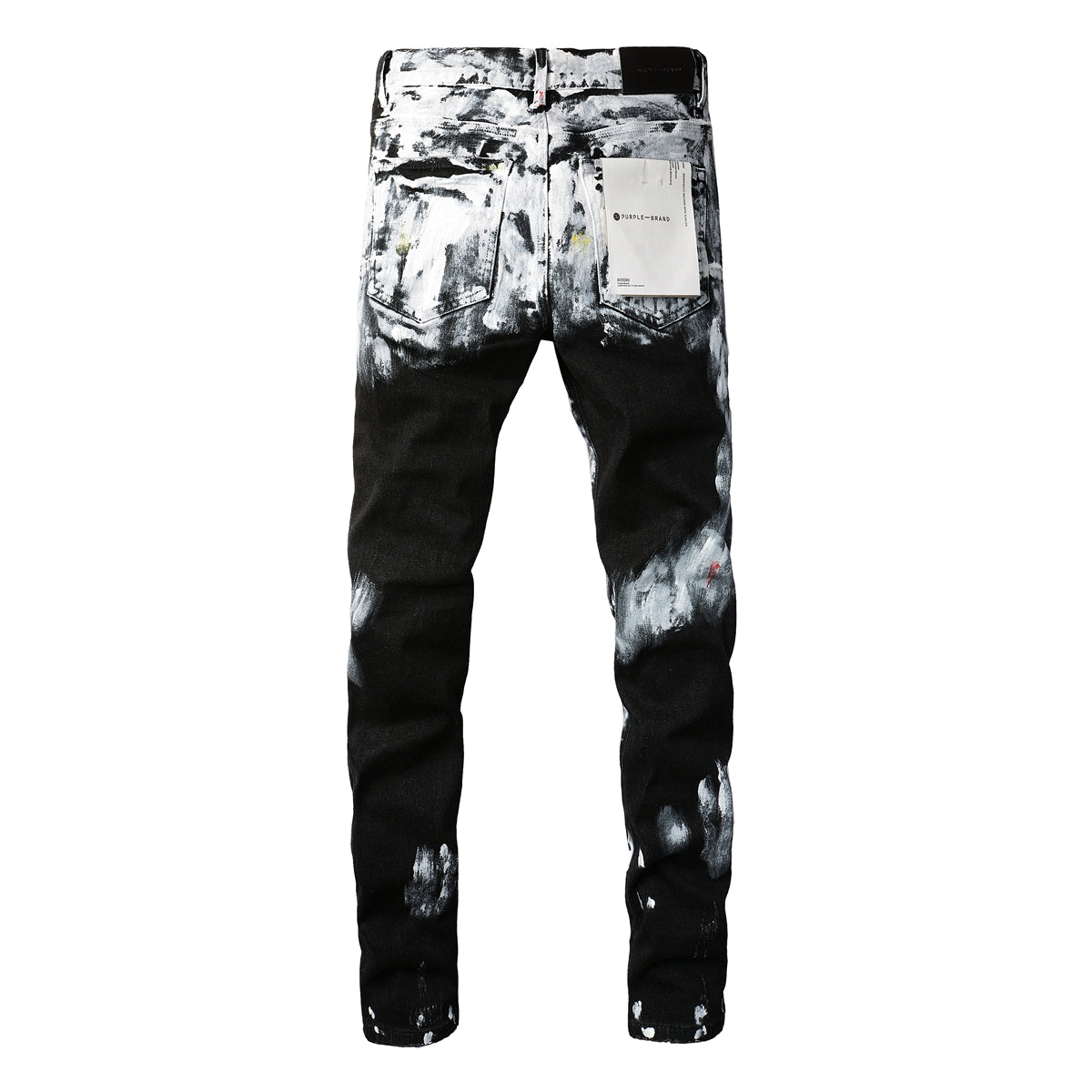 Men Streetwear Skinny Jeans Black and White Graffiti Wash with Multi - Color Paint Accents 9020