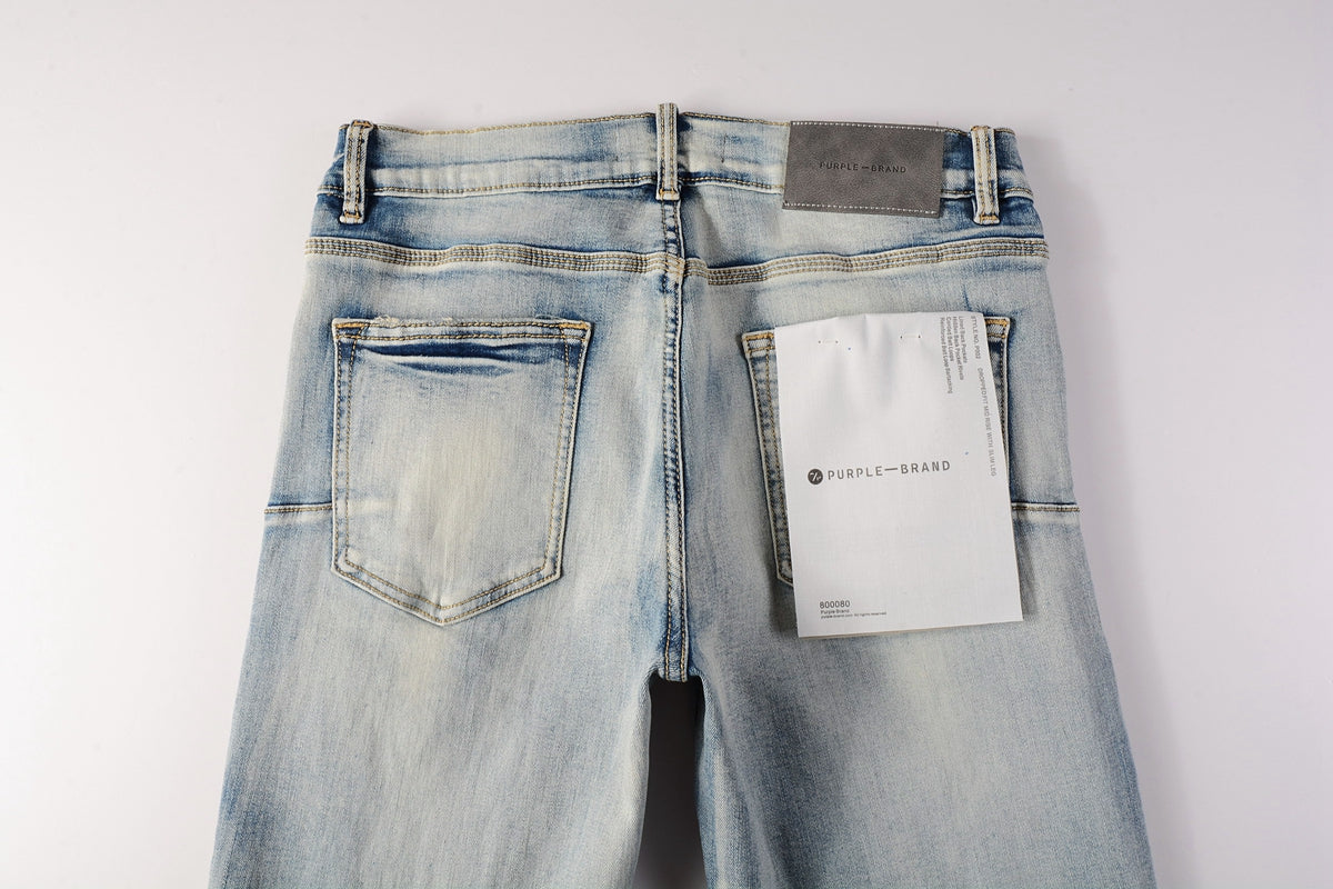 Men Streetwear Skinny Jeans Light Blue Wash with Heavy Distressed Rips 9050