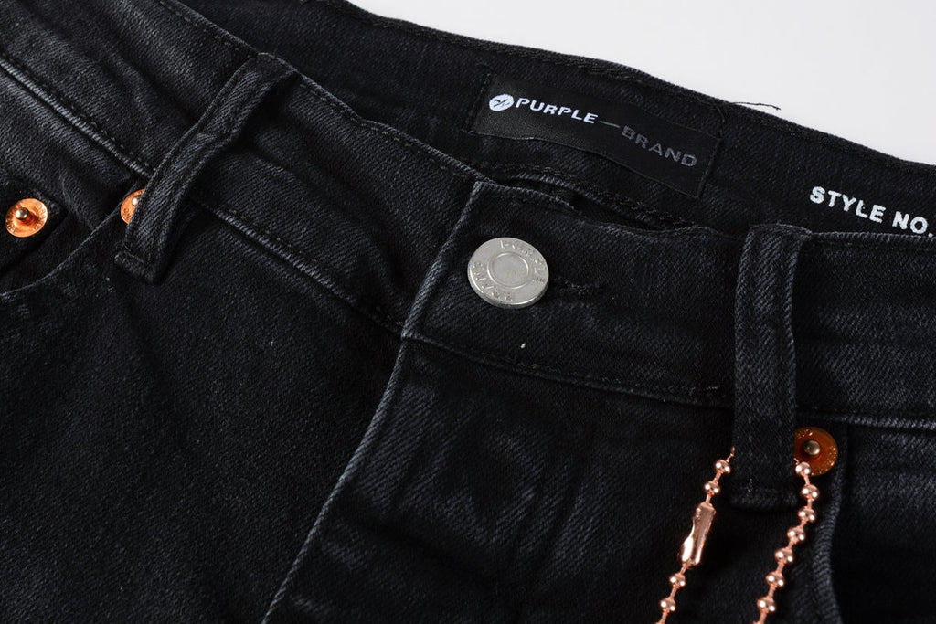 Mens Jeans - Distressed Black Denim with Knee Slit and Ripped Hole 9045