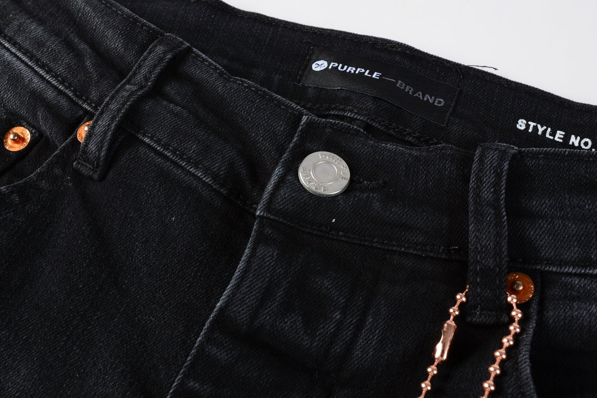 Mens Jeans - Distressed Black Denim with Knee Slit and Ripped Hole 9045
