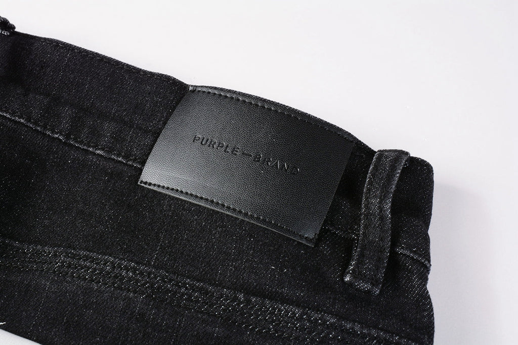 Men Streetwear Skinny Jeans Black Wash with Knee Rips and White Paint Specks 9035