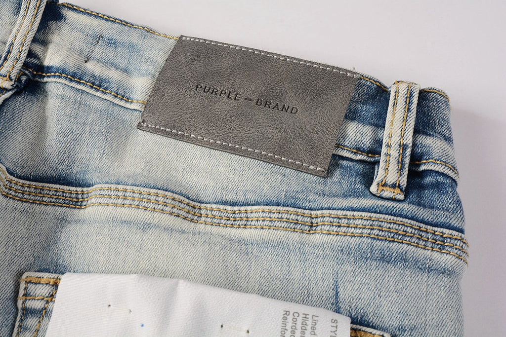 Men Streetwear Skinny Jeans Light Blue Wash with Heavy Distressed Rips 9050