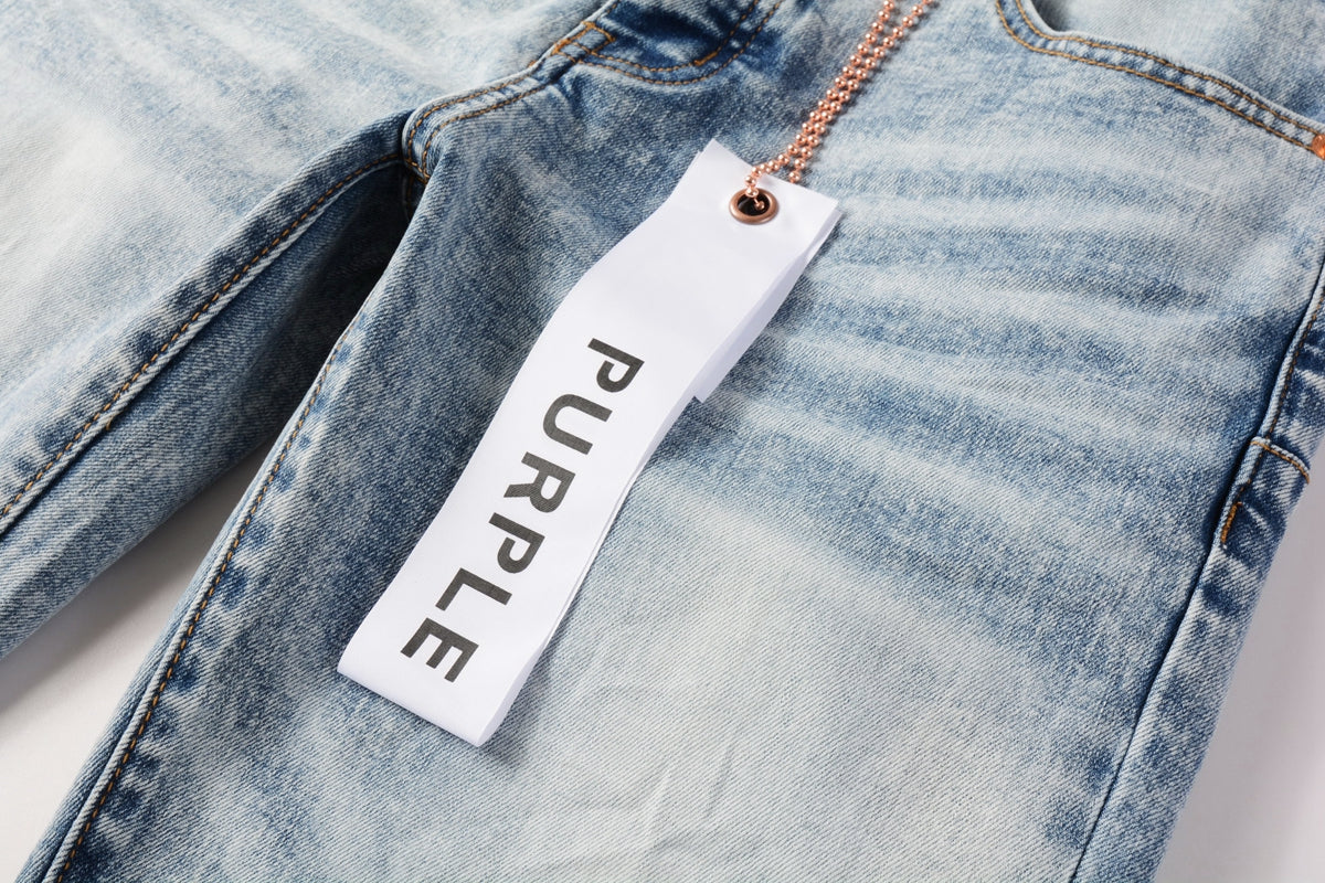 Men Streetwear Skinny Jeans Light Blue Wash with Lightly Faded Wash 9053