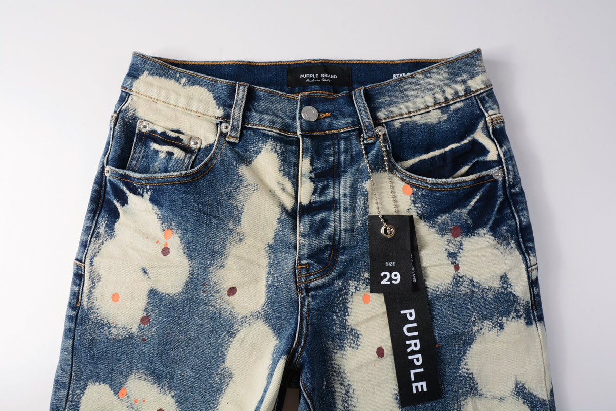 Men Streetwear Skinny Jeans Black and White Graffiti Wash with Multi Color Paint Splash 5090