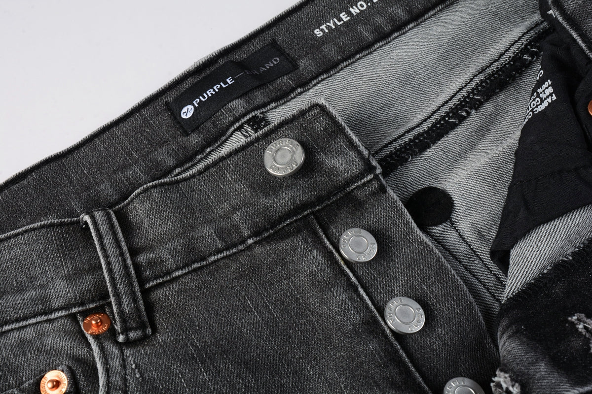 Men Streetwear Skinny Jeans Dark Gray Wash with White Marbled Texture 9056