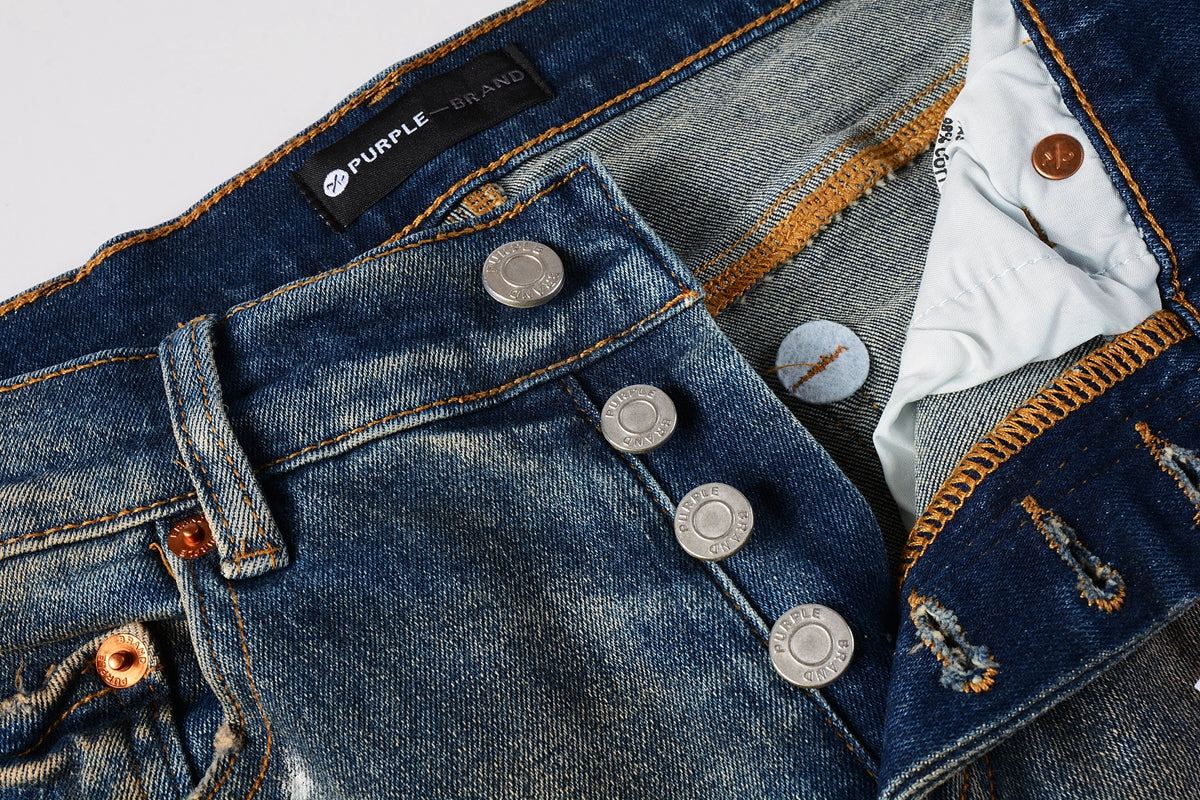 Men Streetwear Skinny Jeans Light Blue Wash with Distressed Rips and White Paint Splatter 9012
