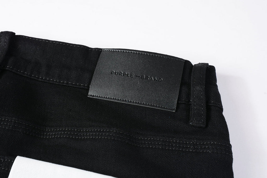 Men Streetwear Skinny Jeans Black Wash with All-Over Metallic Gold "P" Print 9008