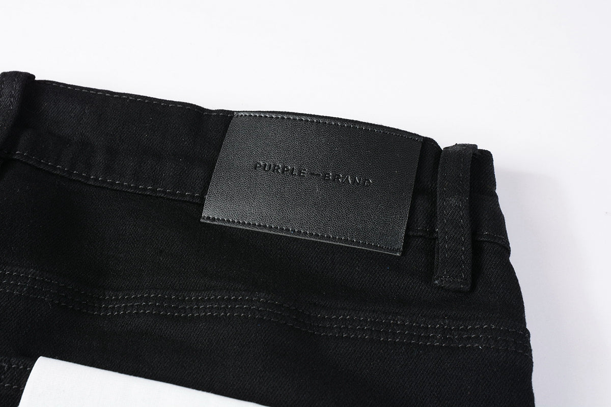 Men Streetwear Skinny Jeans Black Wash with All-Over Metallic Gold "P" Print 9008