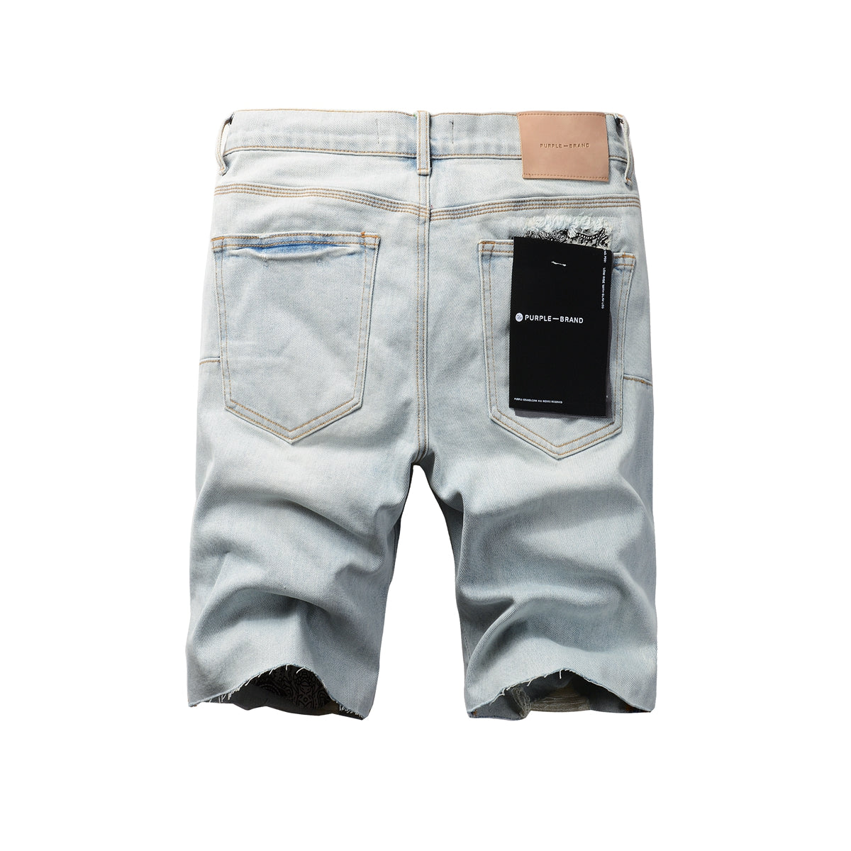 Men Streetwear Denim Shorts Light Blue Wash with Colorful Patched Rips and Raw Hem 5067