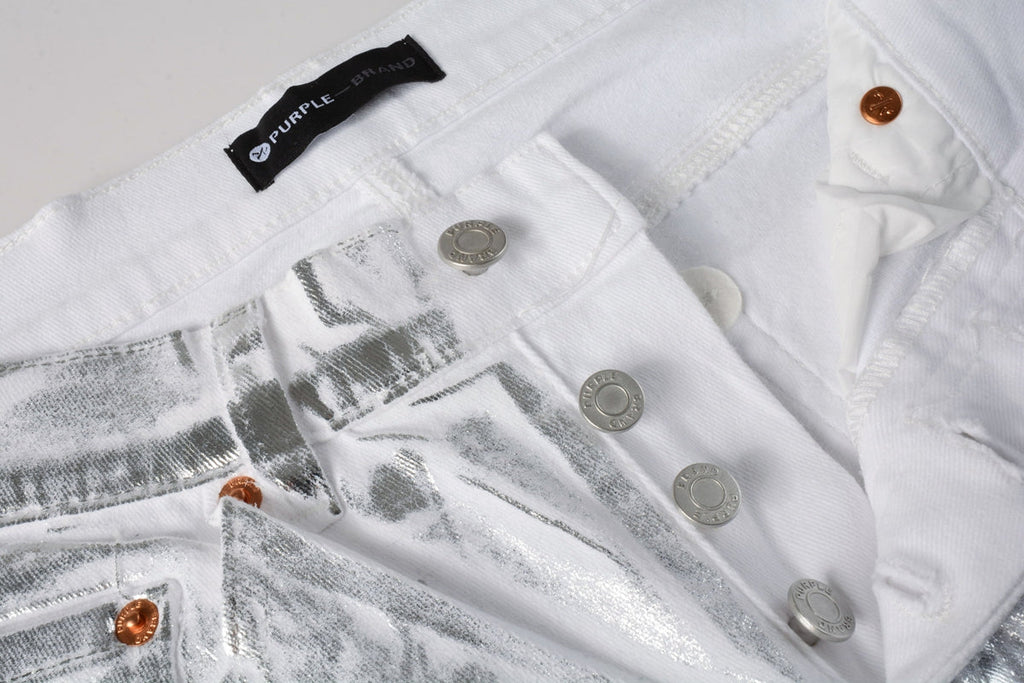 Men Streetwear Jeans Metallic Silver Coated Finish with Futuristic Shine Skinny Fit Statement 9110