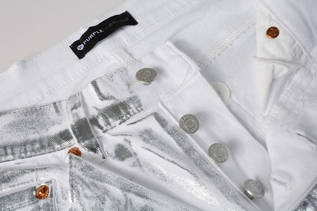 Men Streetwear Jeans Metallic Silver Coated Finish with Futuristic Shine Skinny Fit Statement 9110