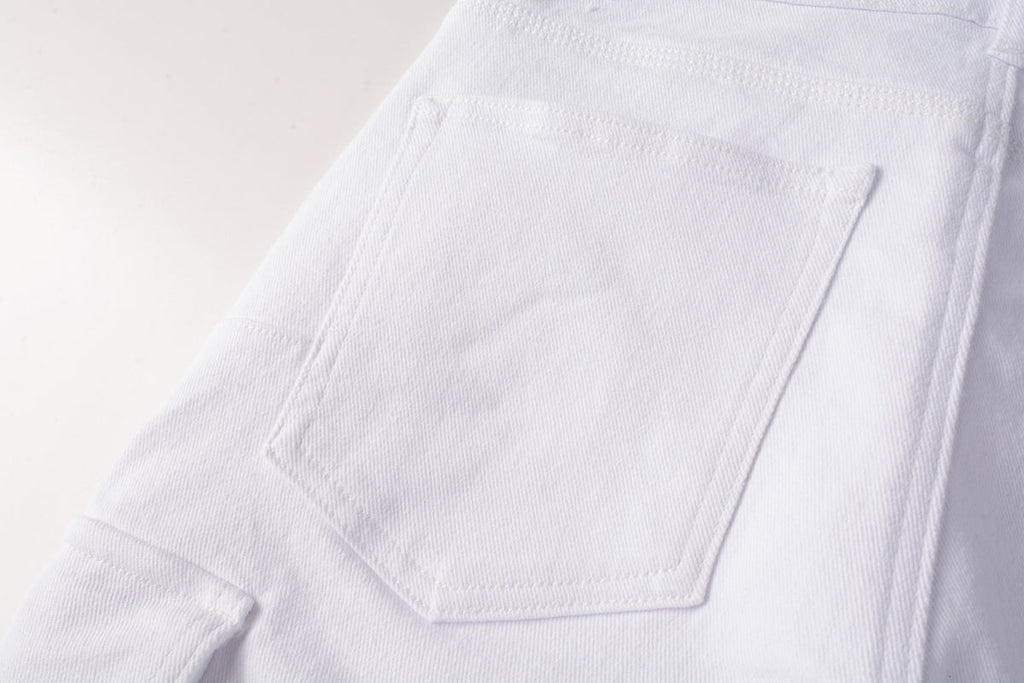 Men Streetwear White Cargo Denim Shorts with Multiple Pockets and Raw Hem 5082