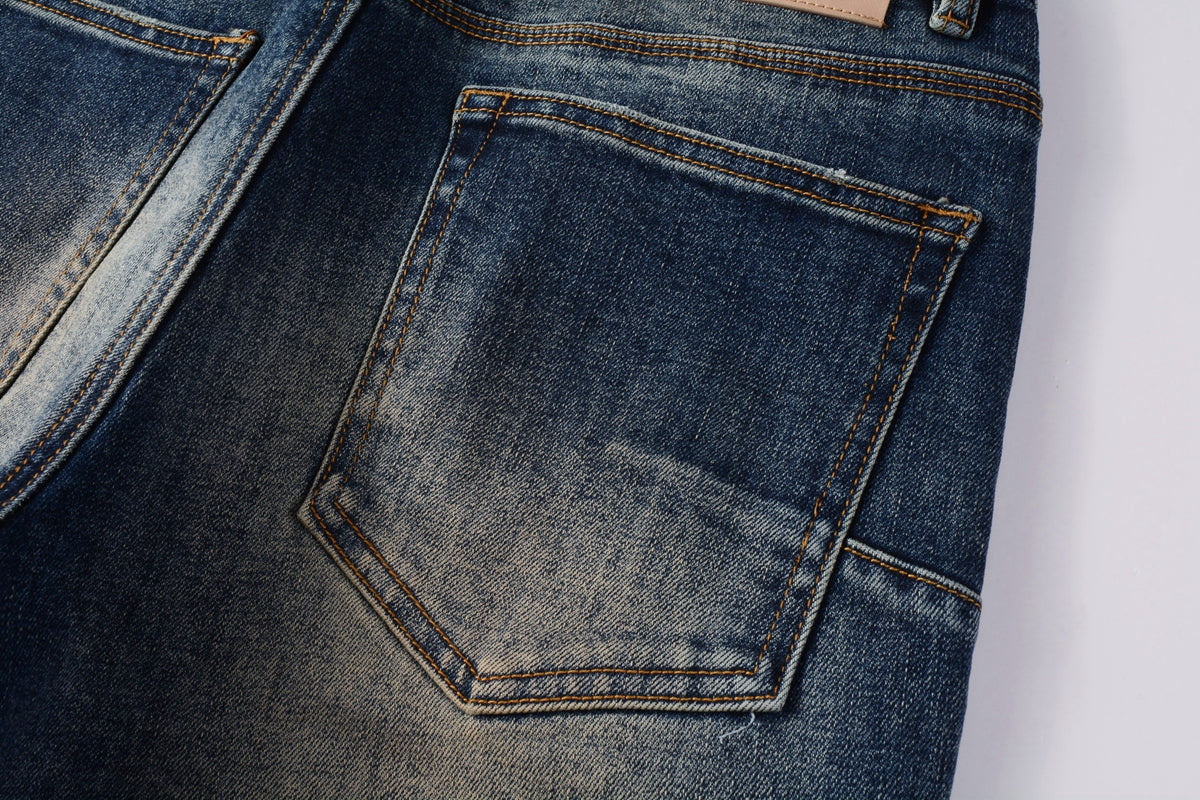 Men Classic Streetwear Jeans Light Washed Distressed skinny Fit 9097