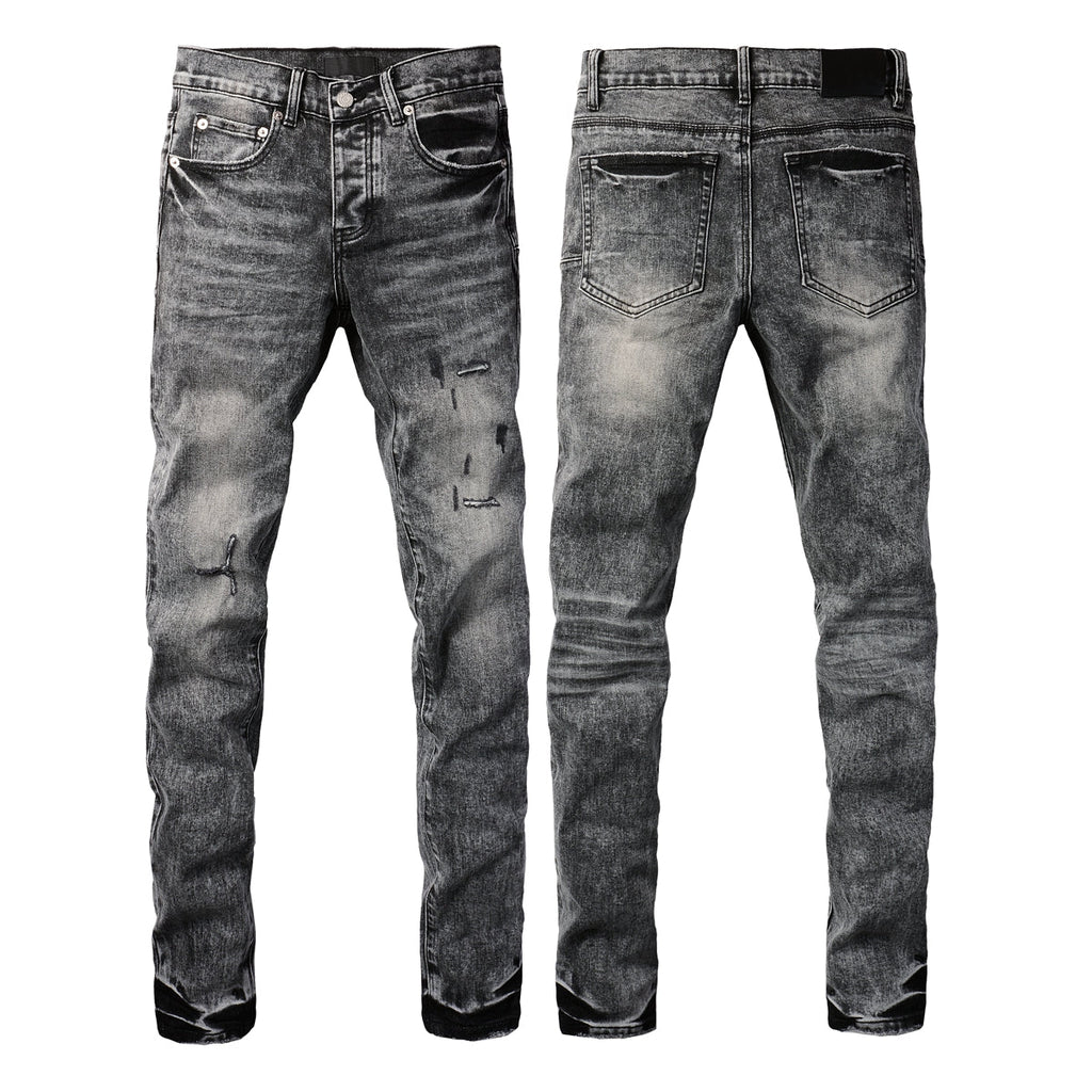 Men Distressed Grey Washed skinny Jeans Ripped Scratch style 9105