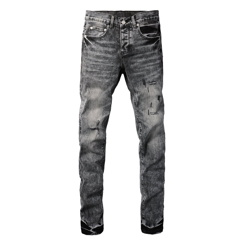 Men Distressed Grey Washed skinny Jeans Ripped Scratch style 9105