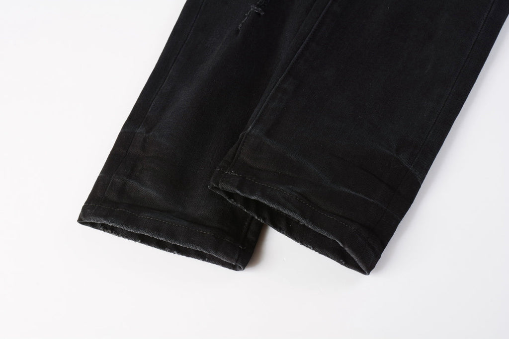 Men Distressed Black Skinny Jeans with Heavy Ripped Design and Grunge Streetwear Vibe 9108
