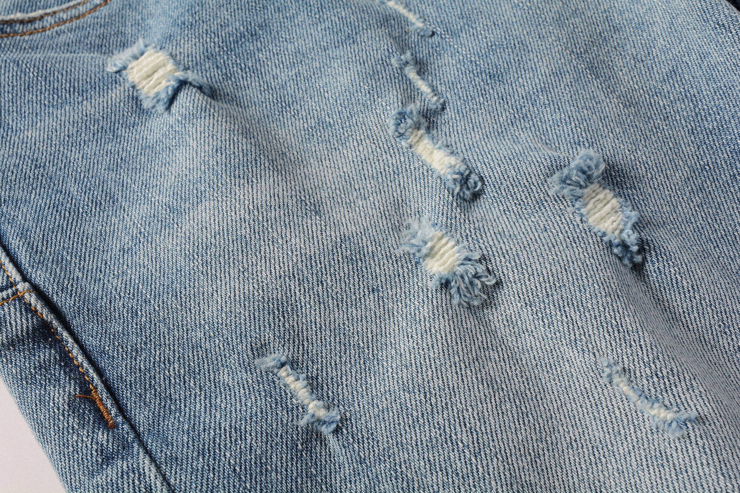 Men Streetwear Skinny Jeans Light Blue Wash with Subtle Distressed Ripped Details 9075