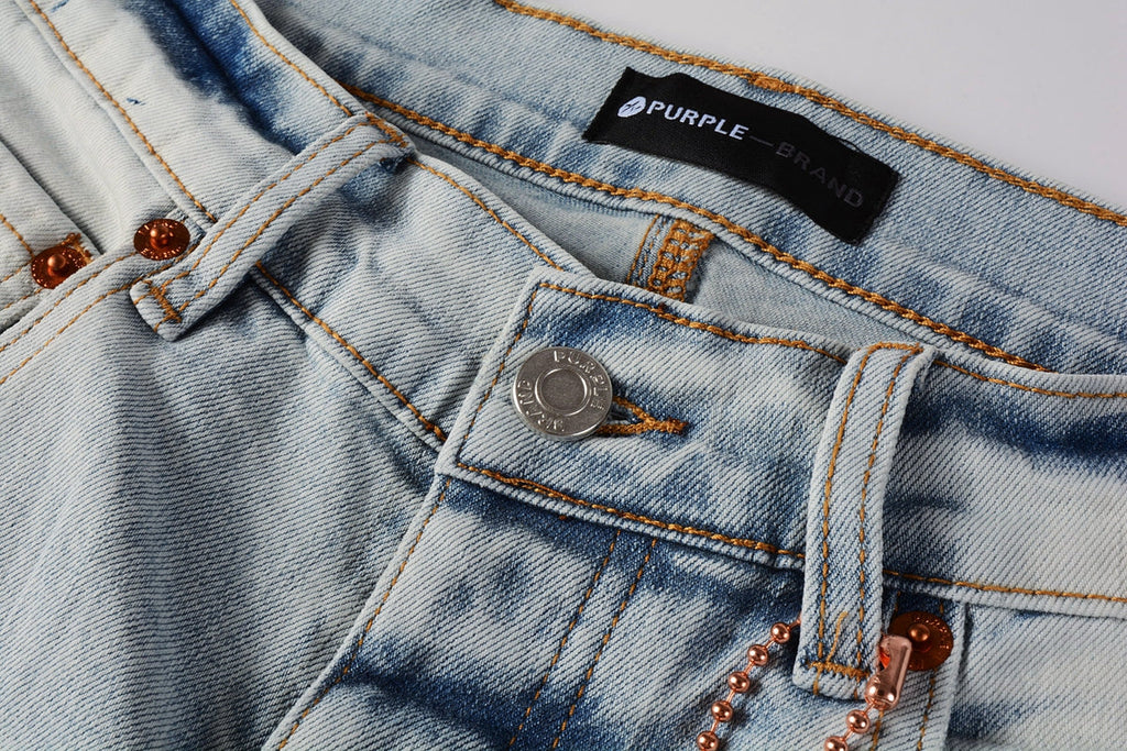 Men Streetwear Skinny Jeans Light Blue Wash with White Paint Splatter and Subtle Distress 9006