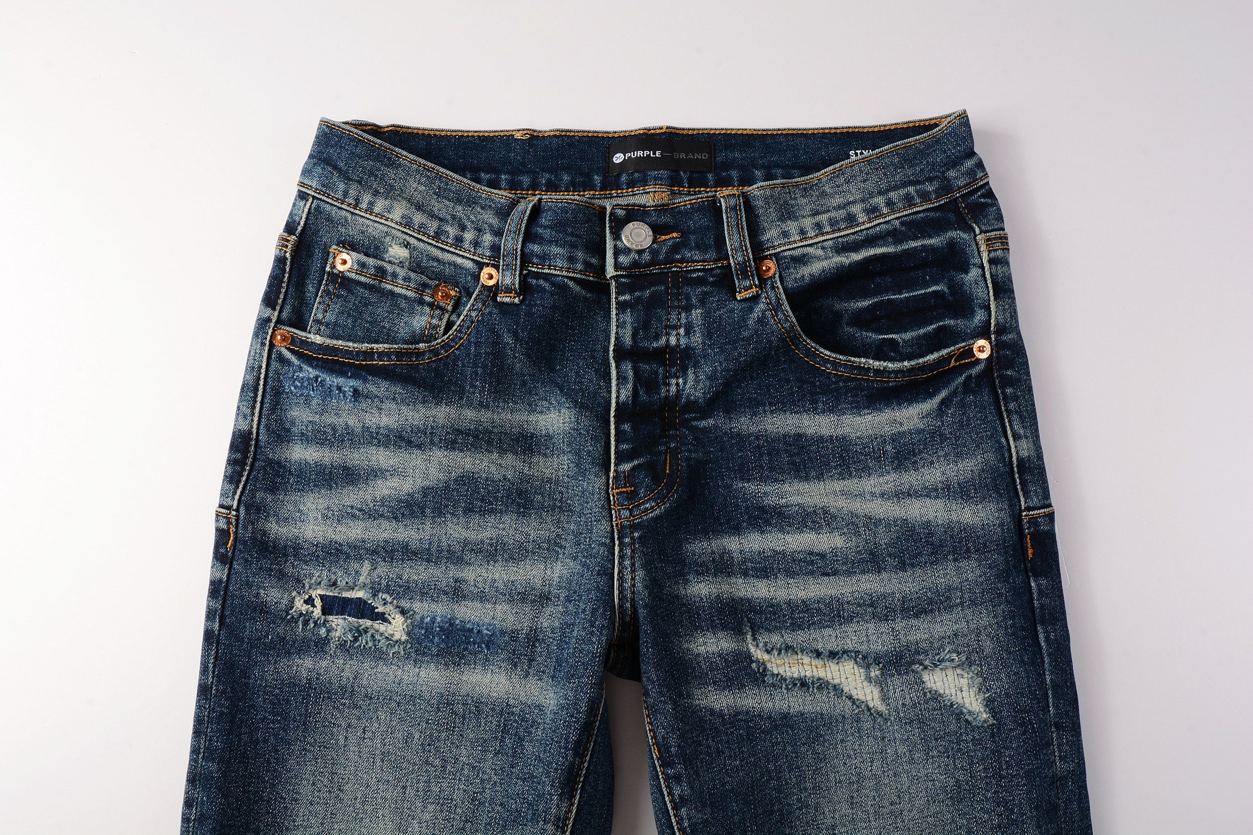Men Classic Streetwear Jeans Distressed Dark Blue Ripped skinny 9096
