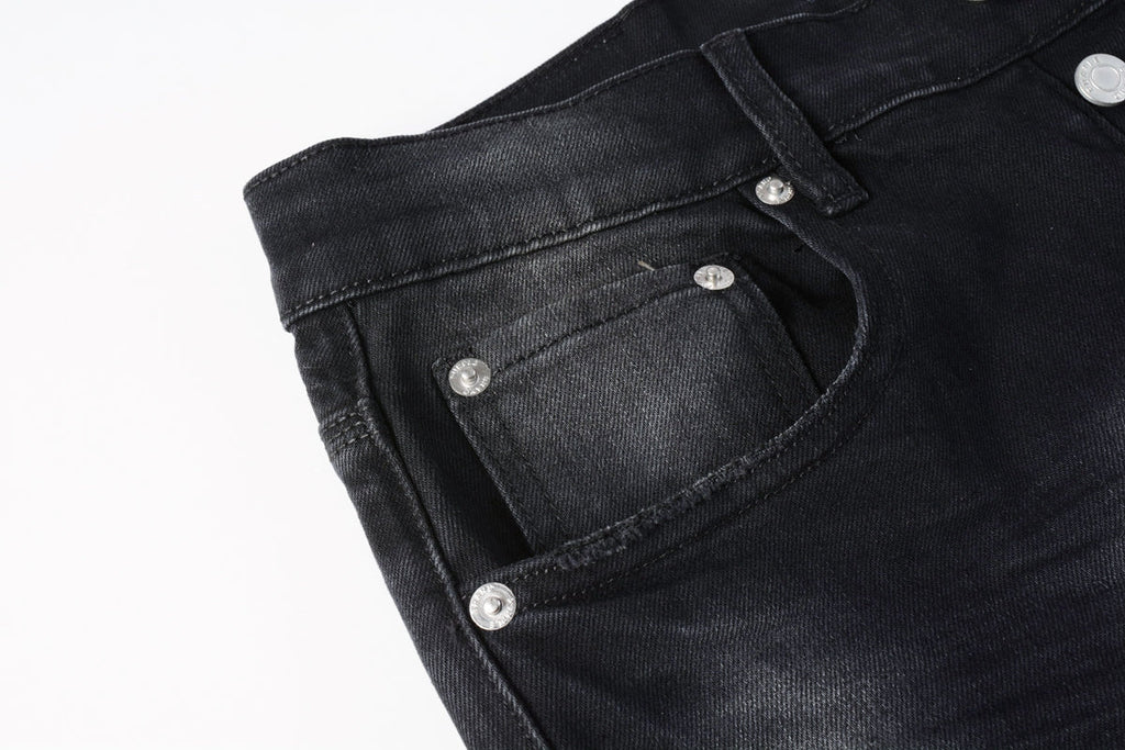 Men Streetwear Jeans Distressed Black Paint Splash Patch Ripped skinny 9099