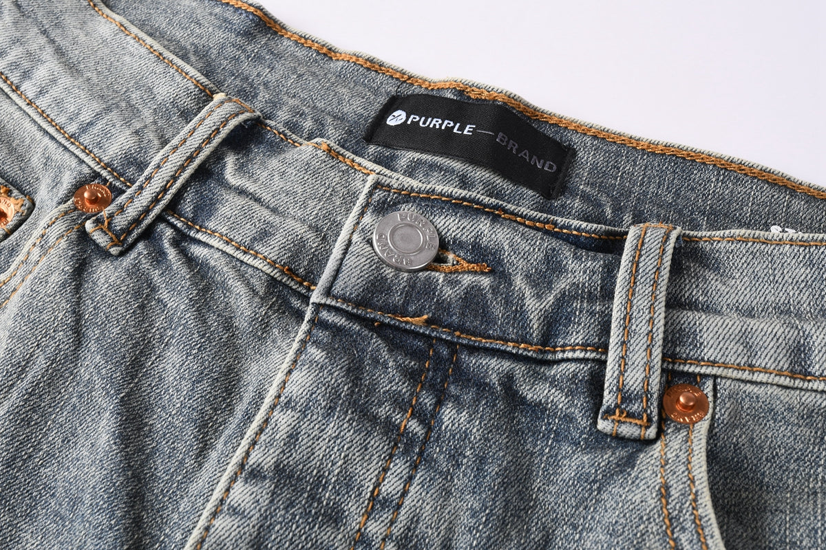 Men Streetwear Light Blue Denim Shorts with Radial White Rhinestone Designs 5093