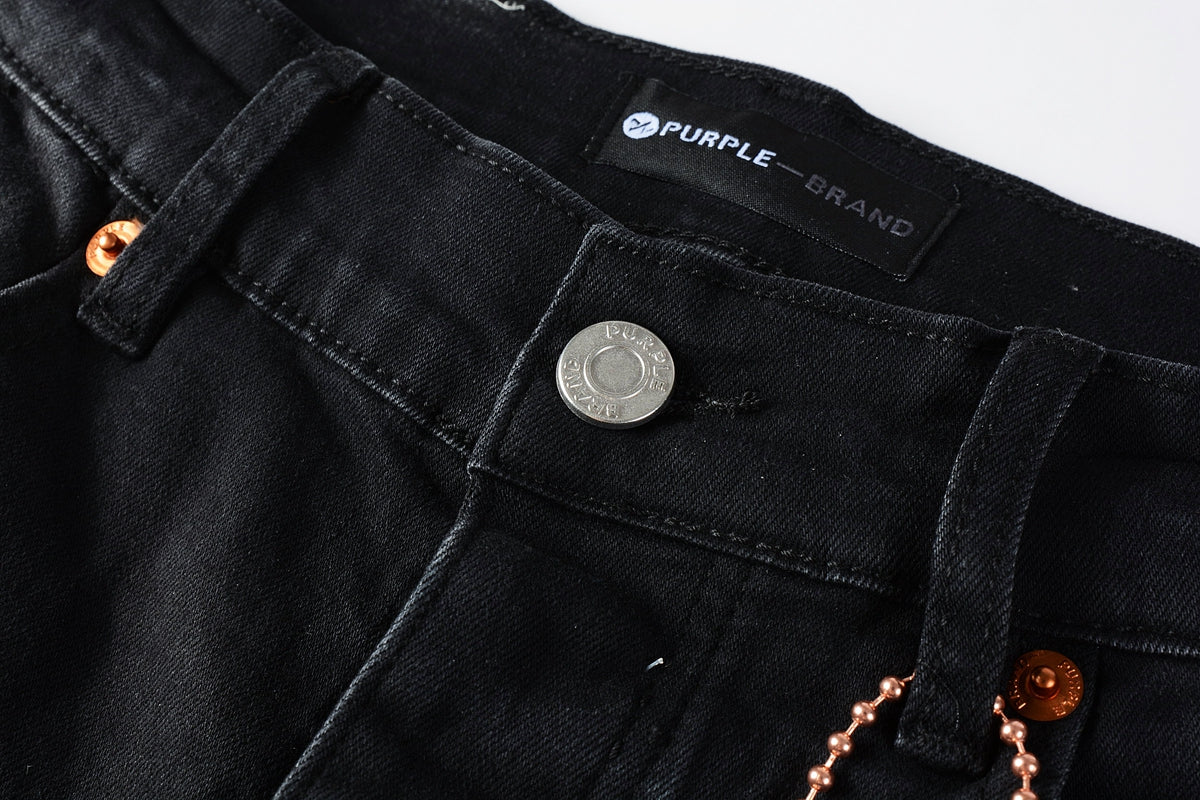 Men Streetwear Skinny Jeans Black Fade Wash with White Paint Splatter and Distressed Rips 9002