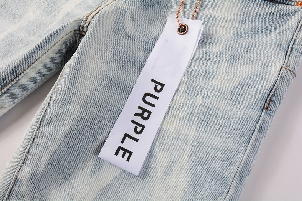 Men Streetwear Skinny Jeans Light Blue Wash with White Brushstroke Texture 7017